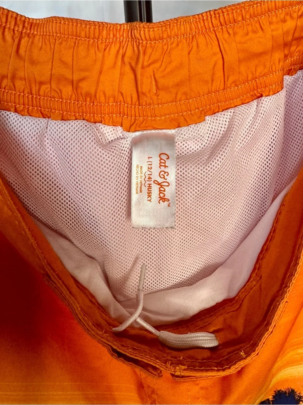 Cat & Jack Orange and Navy Sunset Palm Swim Board Shorts